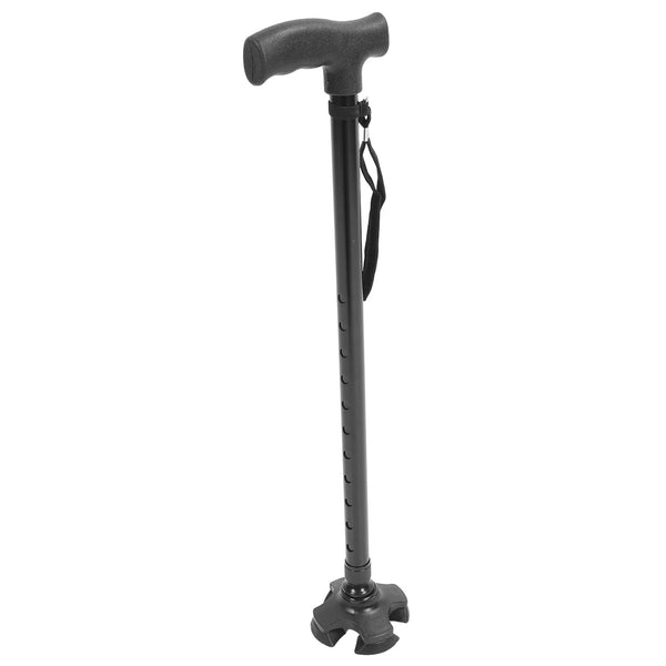 provides four points of contact with the ground, ensuring stability and support while walking.